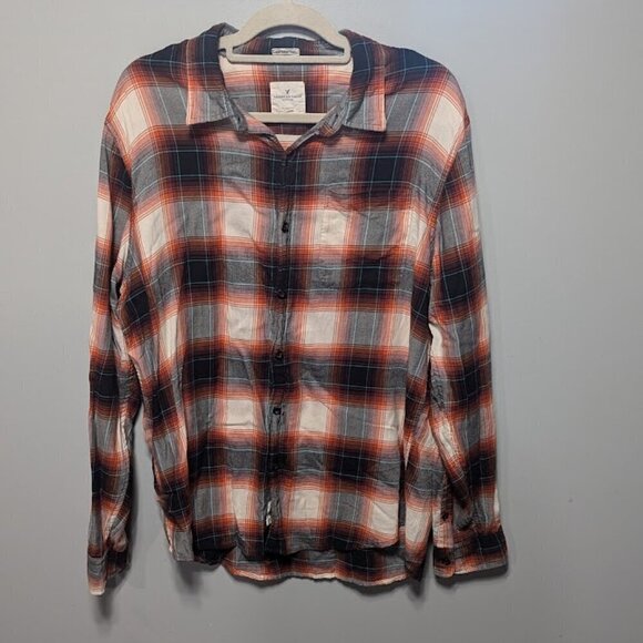 American Eagle Men's Orange, Black Long Sleeve Button Down Size XL - Picture 1 of 4